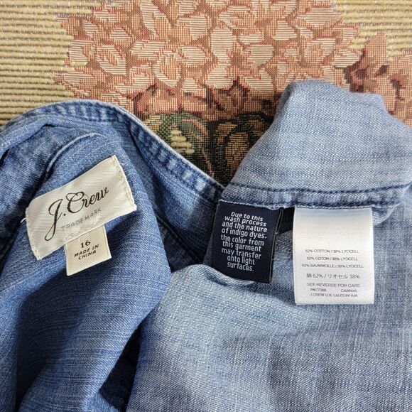 J Crew Jumpsuit Womens 16 Blue Chambray Denim Sleeveless Wide Leg Zip Front - Picture 13 of 16